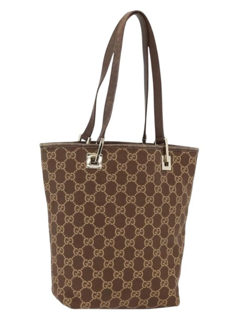 Gucci Gg Canvas Tote Bag Brown Gold 002 1099 Auth 174556